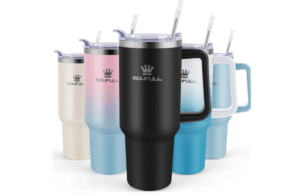 40 oz Tumbler with Handle and Straw Lid, 100% Leak-proof Travel Coffee Mug, Stainless Steel Insulated Cup for Hot and Cold Beverages, Keeps Cold for 34Hrs or Hot for 10Hrs, Dishwasher Safe (Black)